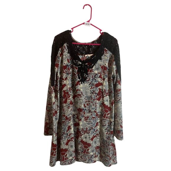 Miss Me Bohemian Peasant Dress Rust Floral Paisley Womens Size XL Black & Taupe - Picture 1 of 8
